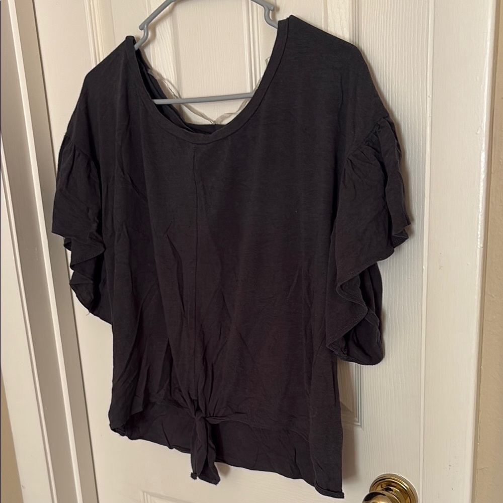 Mossimo Supply Co Gray Ruffled Tie Front Blouse